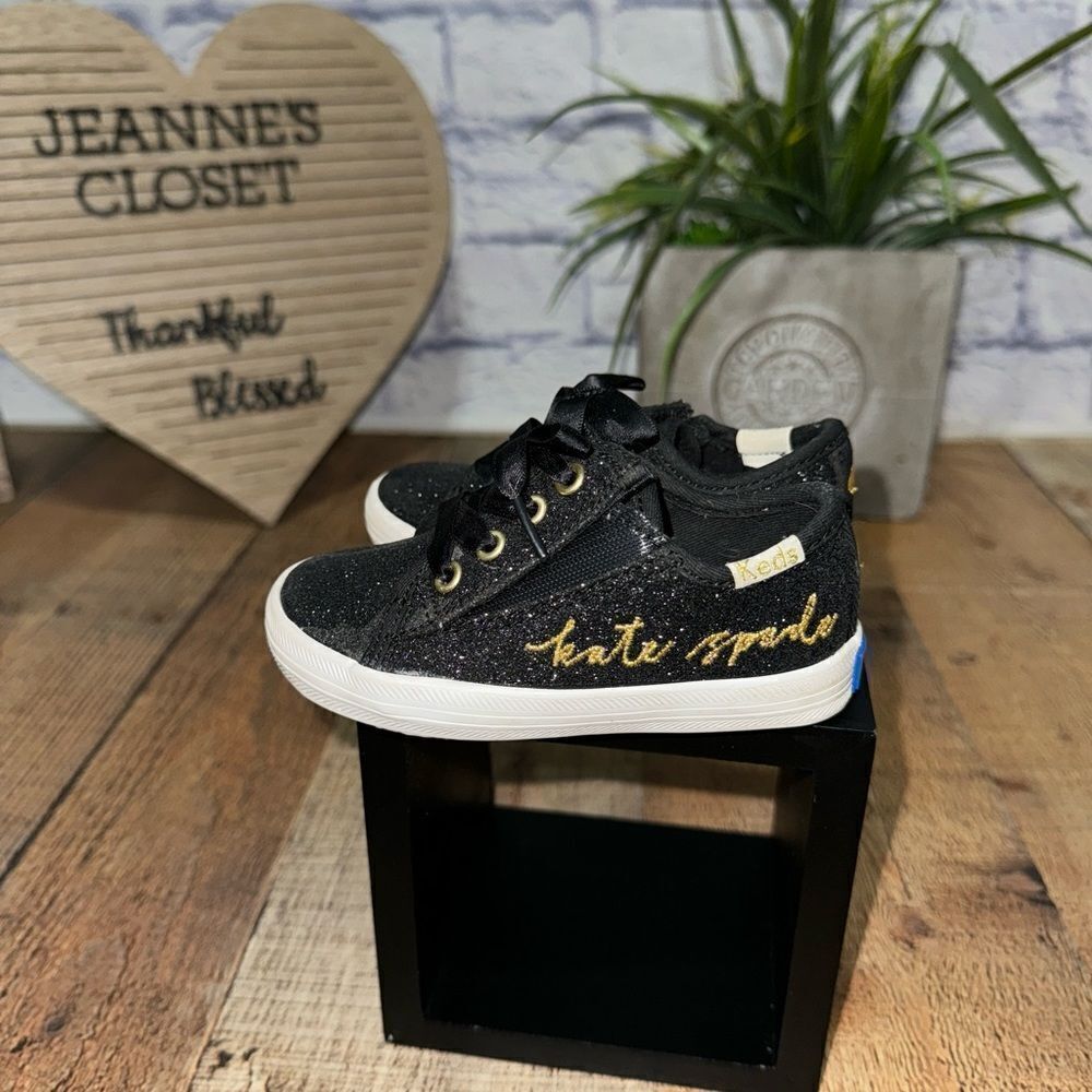 Keds X Kate Spade Kickstart Glitter Sneaker Black Gold size 5M